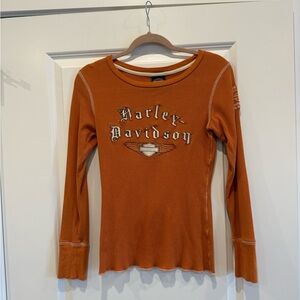 Harley-Davidson Women's Orange Long Sleeve Waffle knit tee